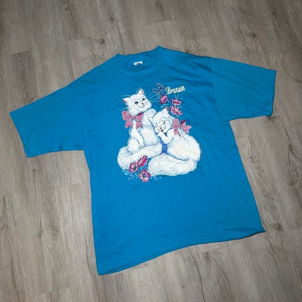 Vintage 90's Blue Branson Missouri graphic tee with cat graphic NWT - Picture 2 of 4